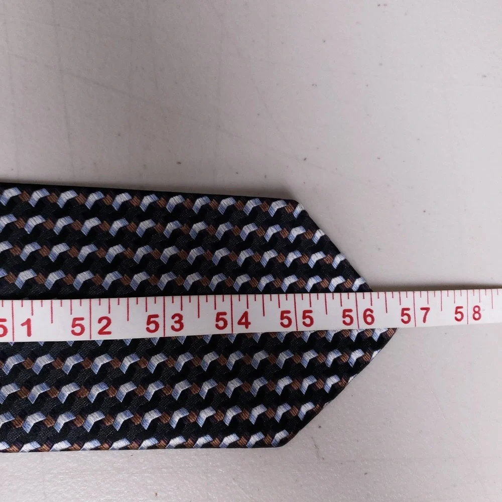 Roberto Villini‎ Tie Geometric Pattern Black Blue Brown Quiet Luxury